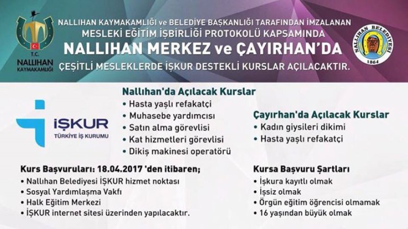 Meslek Edindirme Kursları açılıyor