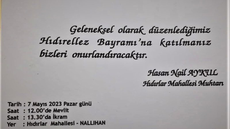 HIDIRELLEZ BAYRAMINA DAVET